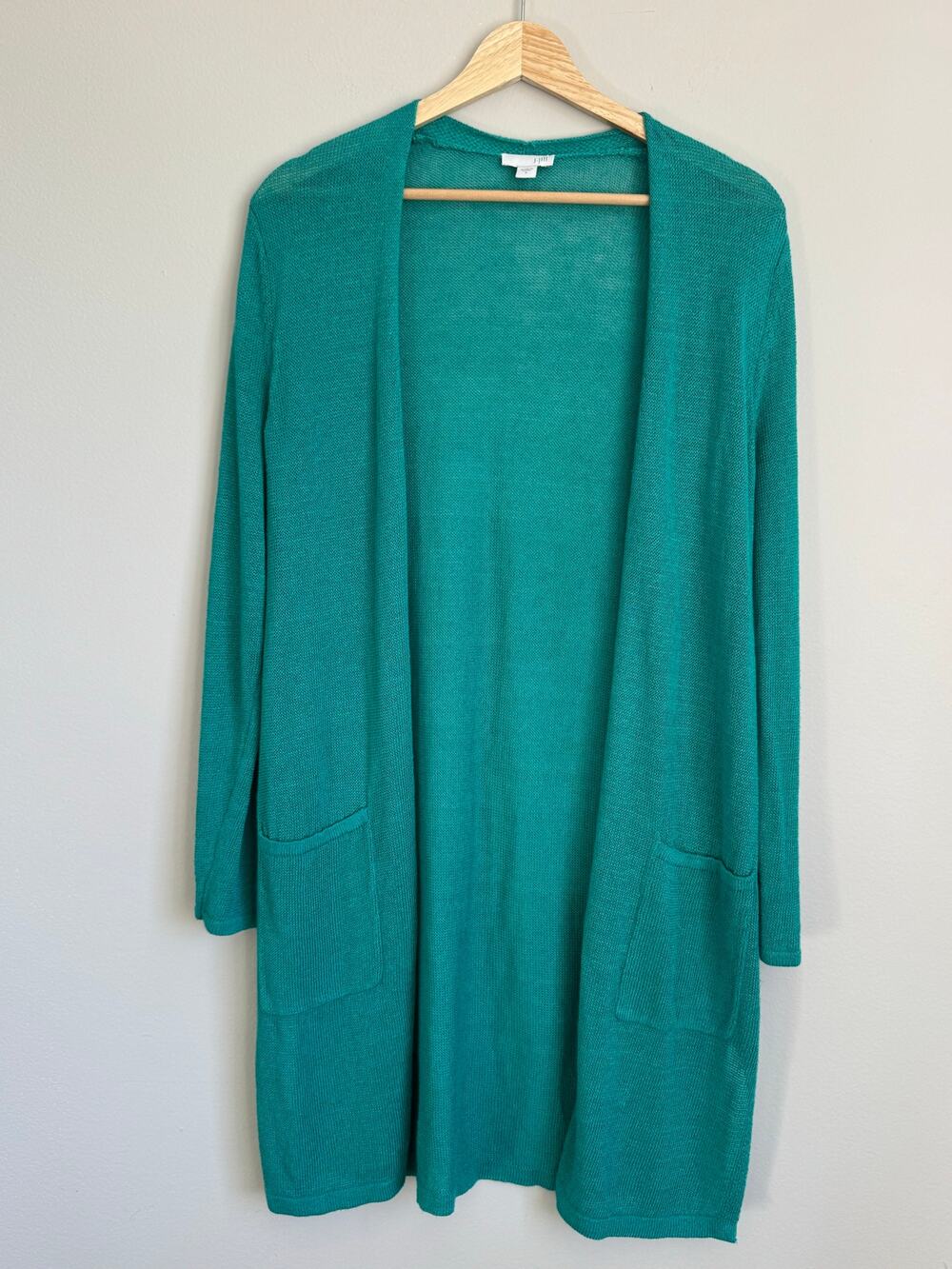 J Jill Linen Cardigan Small Open Knit Longline Lightweight Coastal Boho